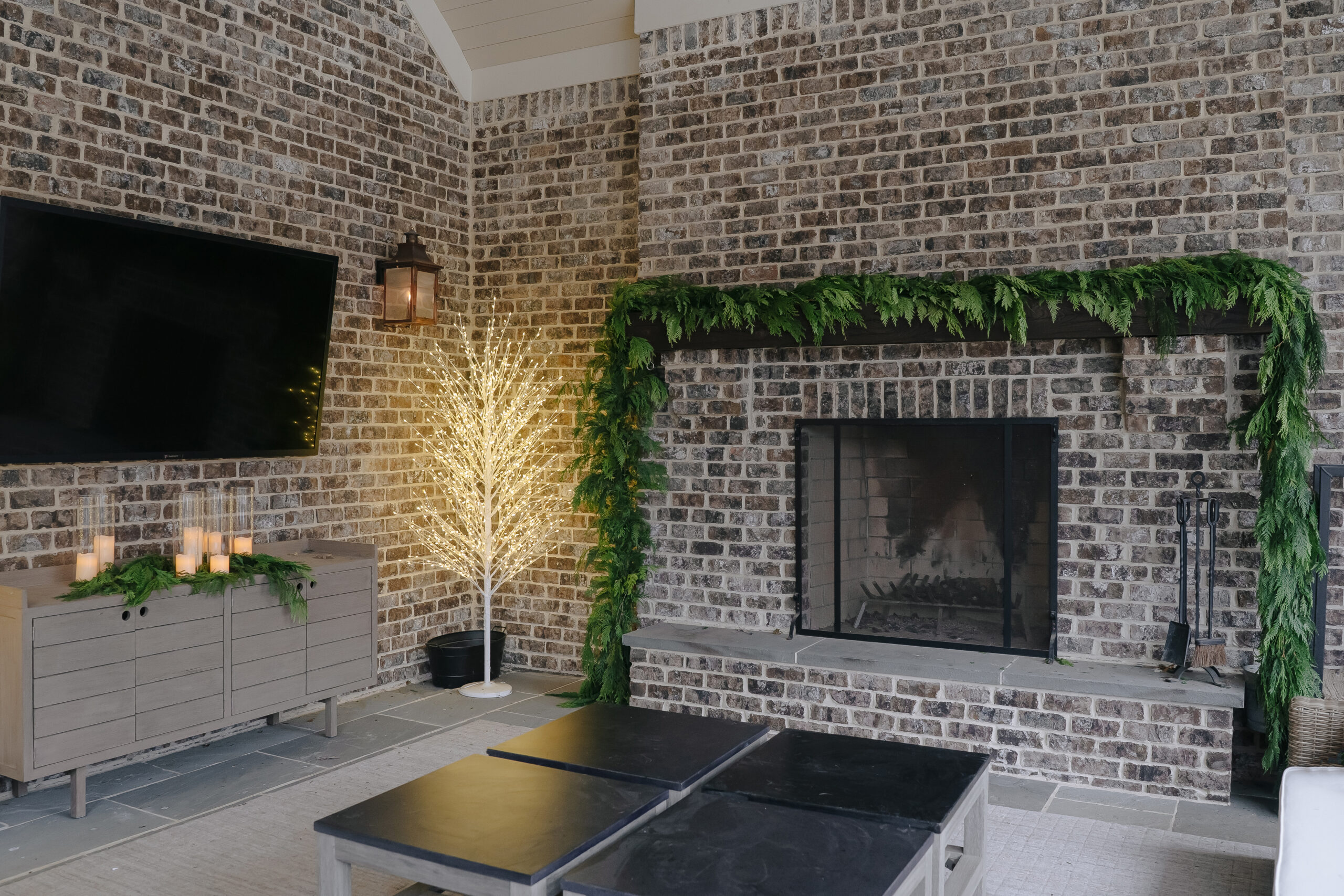 Fresh garland styled on a mantel